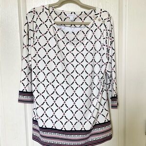 Charter Club Black and White Graphic Long Sleeve Blouse